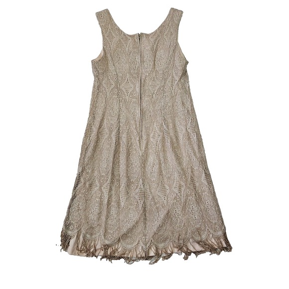 Onyx Nite VTG Gold Metallic Boho Tassel Hem Sleeveless Flapper‎ Midi Dress Sz 14 - Picture 4 of 10